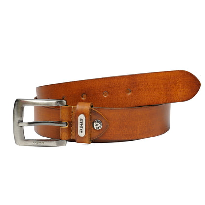 Premium Leather Handmade Classic Belt 703-YELLOW